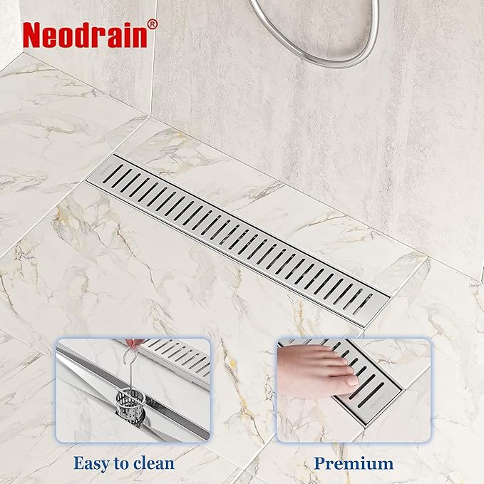Neodrain 18" Brushed Linear Shower Drain Shower Linear Drain, Removable Capsule Pattern Grate, Bathroom 304 Stainless Steel Rectangle Shower Floor Drains- CUPC Certified
