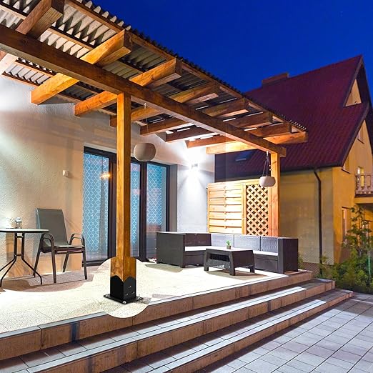 4x4 Post Base(４-Pack), Heavy-Duty Post Bracket (3.6 x 3.6 Inch Inner Size), Decorative Powder-Coated Wood Post Anchors for Pergolas, Fences, Decks, Come with Wood Screws and Concrete Anchors