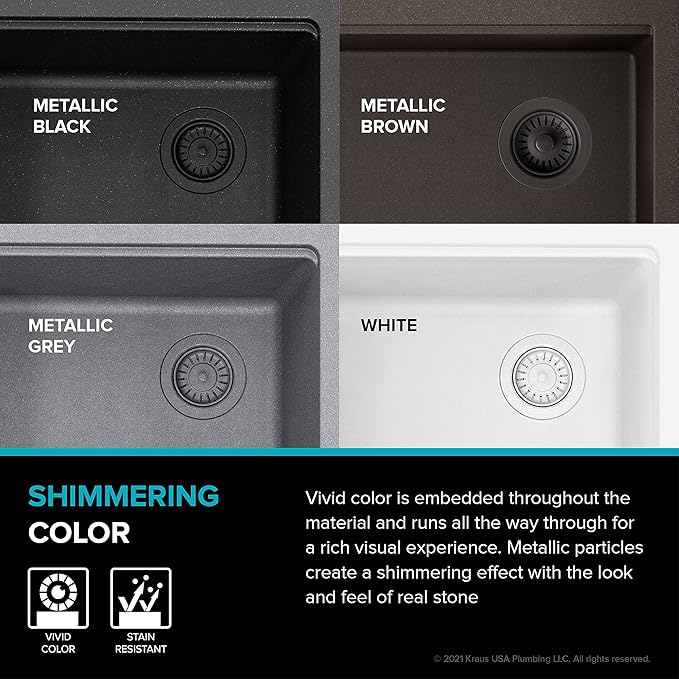 KRAUS Bellucci 30” in. Undermount Workstation Granite Kitchen Sink in Metallic Black with Accessories, KGUW2-30MBL