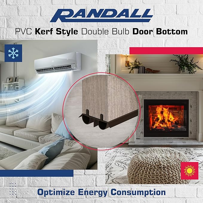 36" Kerf Slide-in Double Bulb Seal Weatherstrip Door Bottom – Durable Seal for Energy Efficiency & Draft Protection (Brown)