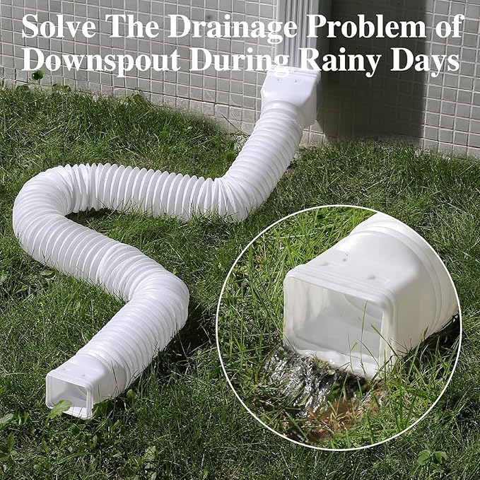 3 Pack Flexible Gutter Downspout Extensions Extendable from 21" to 67", Downspout Extender Comes with Adapters, Thickened Down spout Drain Extension for Rainwater Drainage(White)