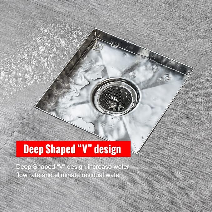 SaniteModar Square Shower Drain 4 inch Comes with Tiled Stealth and 304 Stainless Steel Brushed 2 in 1 Panels. The Shower Drain is Equipped Hair Filters and Threaded Joint with Rubber Seal