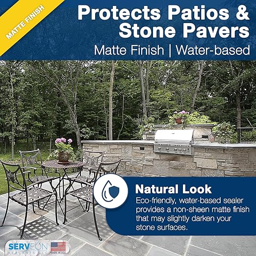 Natural Stone Sealer Plus Stain Guard (Matte Finish) Commercial Grade Outdoor Indoor Waterproof Grout Sealer Protects Pavers Pools Patios Landscape Stones (1 Gallon) H2900S