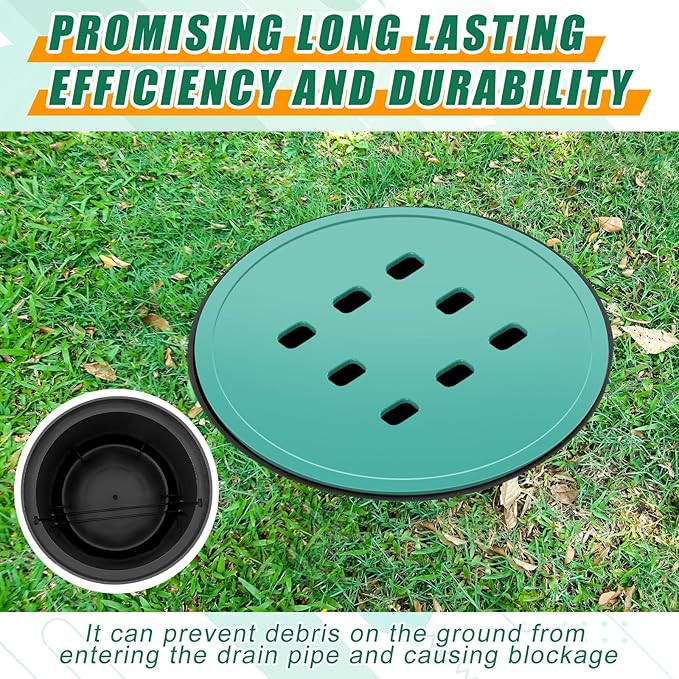 Catch Basin with Grate 14.9 x 12.4 Inch Round Large Catch Basin for Drainage with Debris Basket French Drain Without Reserved Hole for Yard, Downspout, Lawn, Municipal Pipeline