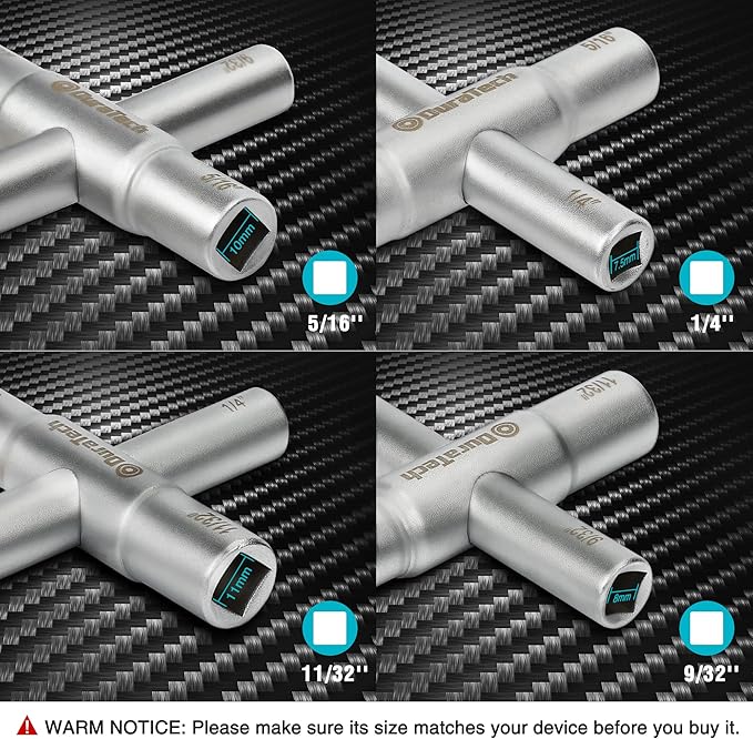 DURATECH 4 Way Sillcock Key, 1/4", 9/32", 5/16", 11/32", 1-Pack, for Valve, Faucet, and Spigots