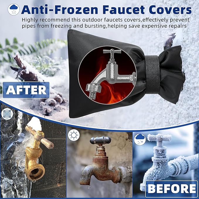 Outdoor Faucet Covers for Winter Freeze Protection 4 Pack Reusable Garden Faucet Cover Socks for Various Faucet Water Spigot Pipe Hose Bib,Waterproof Insulated Anti-Freeze Covers-Velcro