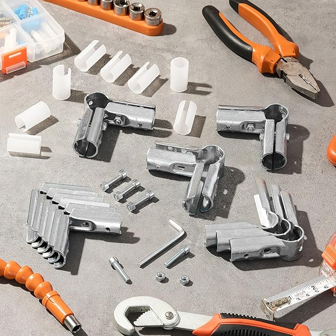 Shimeyao 20 Set 90 Degree Pipe Connector Clamps Pipe Connector Tee Clamp Fittings Bulk Fit OD 19.1 mm Stainless Steel Pipe 1/2" EMT with 2 Wrench 60 PE Adapter Shims Electrical Conduit Fittings