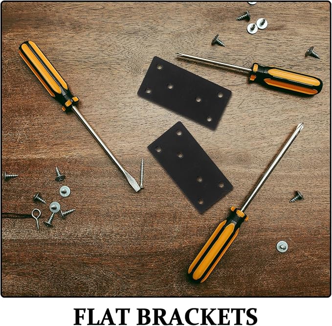 6 Sets Stainless Steel Straight Flat Brackets with Screws for Furniture Repair Fixing Corner Brackets and Shelf Mending Plates Metal Brace Kit for Wood Support and Reinforcement