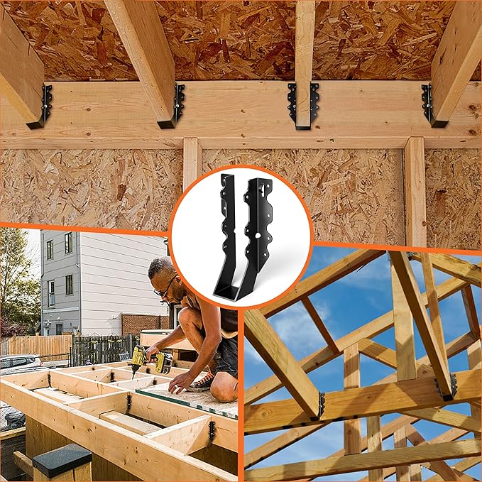 50 Pcs Black 2x8 Joist Hanger,LU28 18 Gauge Double Shear Face Mount Joist Hanger,Hurricane Ties for Rafters Tie Brackets Great for Floor Deck and Ceiling Joists