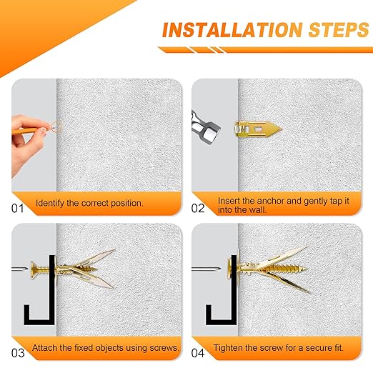 100pcs Self Drilling Drywall Anchors with Screws kit, Upgraded Zinc Self Drilling Anchor & Screw Kit for Drywall, Easy Installation, No Drilling or Punching Holes Required