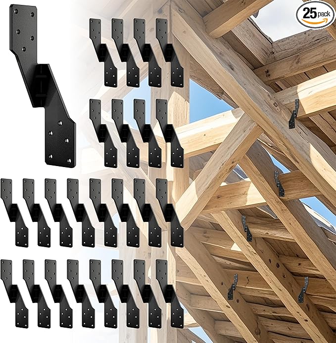 Black Hurricane Ties for Rafters,Hurricane Clips,Hurricane Brackets,Hurricane Straps for Shed,Rafter Hangers,Truss Brackets,Rafter Bracket(Left 25 pcs)