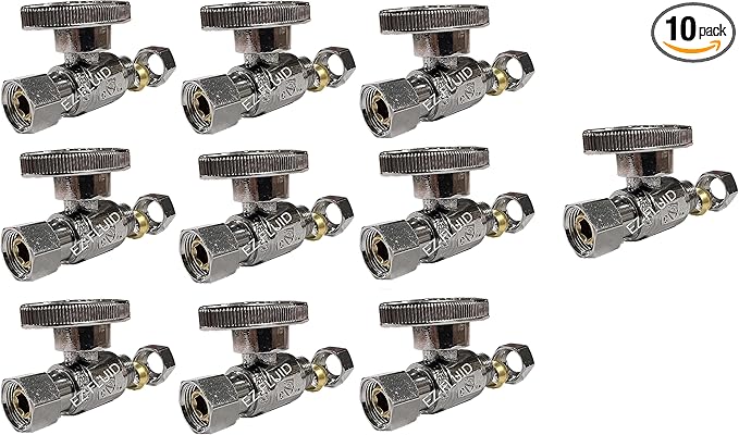 (10Pc) EZ-Fluid Plumbing Straight Angle Stop Valve 3/8-Inch O.D Female Compression x 3/8-Inch O.D Male Comp.Lead-Free Brass Quarter Turn Water Shut Off Repair Add On Stop Ball Valve,Kitchen,Bathroom