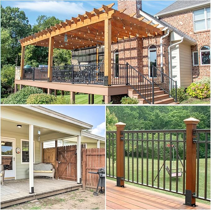 4x4 Wood Post Base (Internal Size 3.6"x3.6") Heavy Duty Stainless Steel Powder-Coated Post Anchor with Air Flow Channel Fence Post Anchor Base for Deck Railing, Pergolas, Fence Pillar, 4Pack