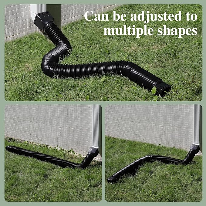 4 Pack Flexible Gutter Downspout Extensions Extendable from 21" to 67", Downspout Extender Comes with Adapters, Thickened Down spout Drain Extension for Rainwater Drainage(Black)