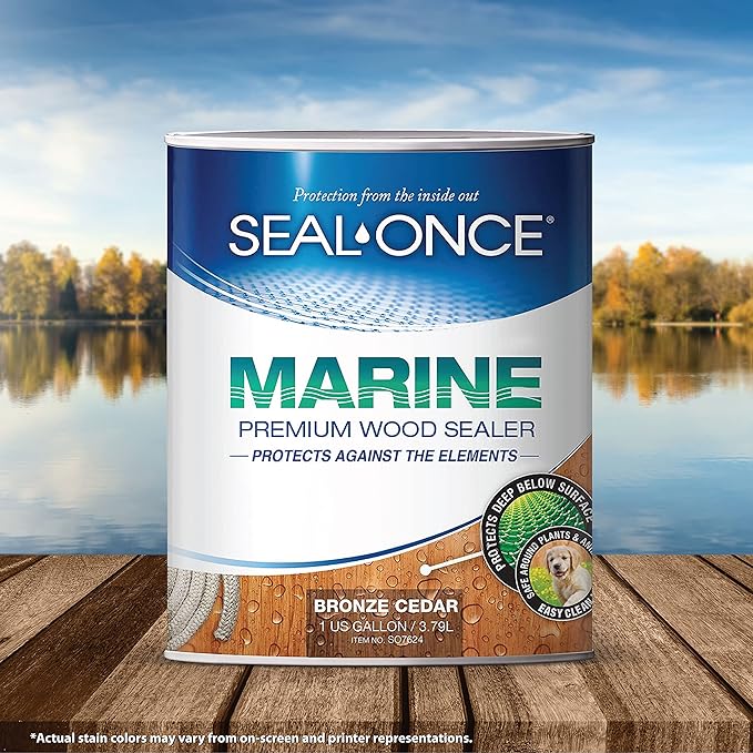 Seal-Once Marine Premium Wood Sealer - Waterproof Sealant - Wood Stain and Sealer in One - 1 Gallon & Bronze Cedar