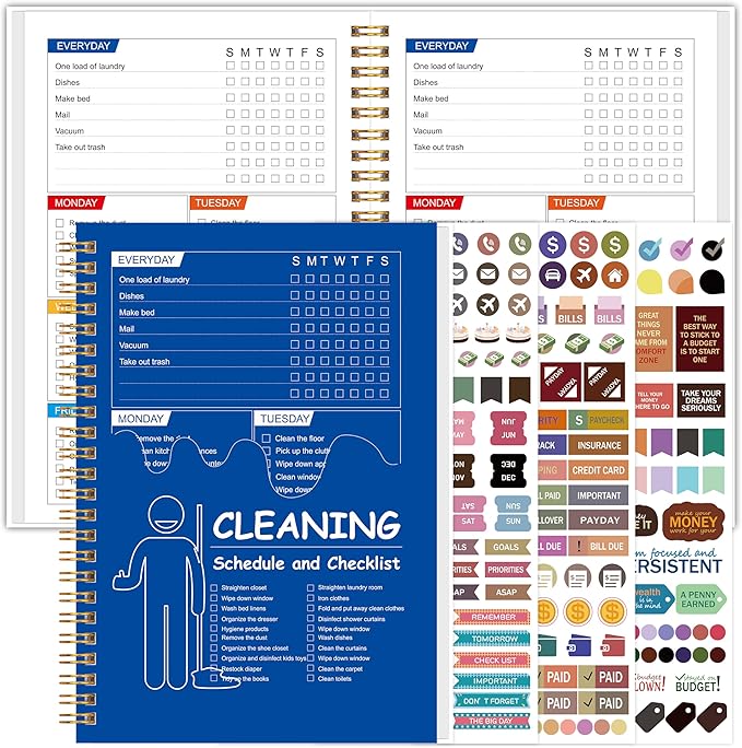 Cleaning Planner & Checklist, Undated Daily Weekly Household Cleaning Schedule Organizer, Home Cleaning Journal to Stay Neat, Organized & Stress-Free（Blue）
