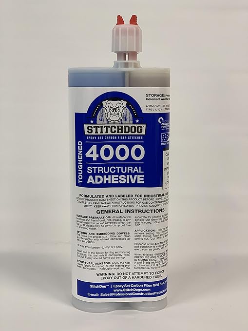 StitchDog DIY Concrete Crack Repair Kit 4000 for Flat Crack Repair, Epoxy and Carbon Fiber