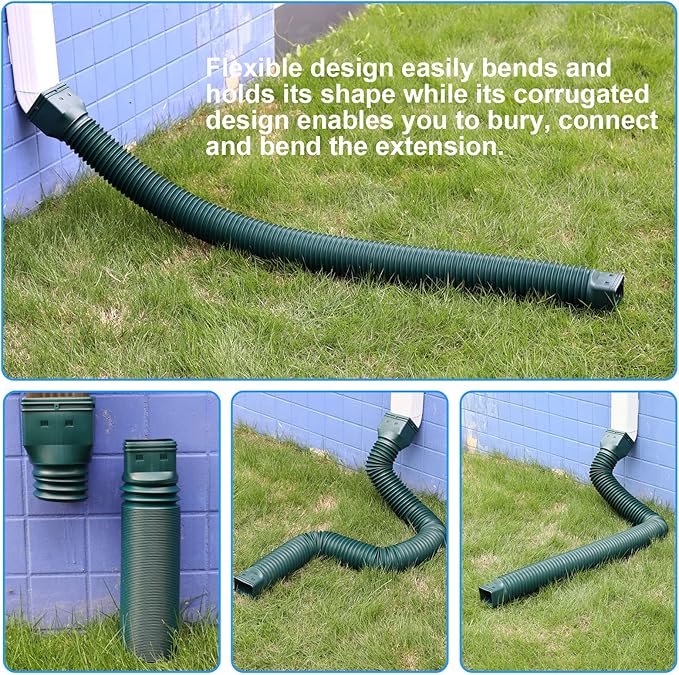 Green1-Pack Rain Gutter Downspout Extensions Flexible, Drain Downspout Extender,Down Spout Drain Extender, Gutter Connector Rainwater Drainage,Extendable from 21 to 68 Inches