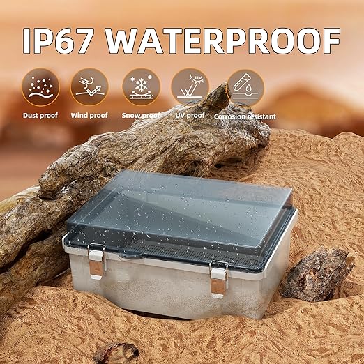 Joinfworld Electrical Box Weatherproof Plastic Junction Box 15.7x11.8x7.1 Outdoor WiFi Nema 4 Enclosure Clear Cover for Electric Connection Exterior Project