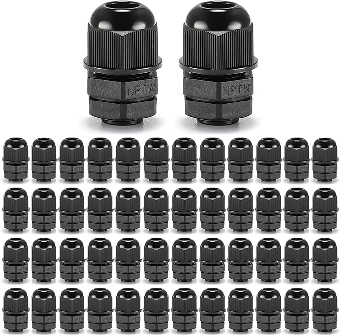 QILIPSU 50pcs 1/4" NPT Cable Gland Waterproof IP68 Nylon Cable Pass Through Cord Grip Connector Strain Relief Wire Grommet