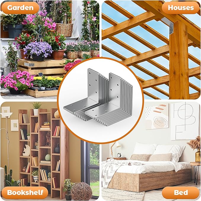16 Pcs 3"x3" L Brackets Heavy Duty, Galvanized Corner Brace for Wood, Angle Iron with Recessed Holes, 90 Degree Angle Bracket for Floating Shelves, Wood Beams, Furniture, Bed
