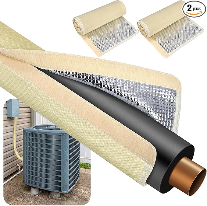 HVAC Copper Pipe Insulation Cover, 2Pcs 600D Oxford AC Pipe Insulation Cover Outdoor Flexible Air Conditioner Line Insulation Sleeve for Central Air Conditioning Mini Splits, Khaki 72x10.2 in