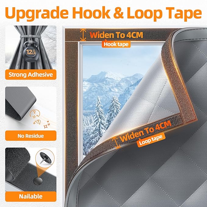 Window Insulation for Winter 47”×63” Windows Insulation Kit Thermal Insulated Window Cover Fit Max Size 46”×62”with Hook & Loop Insulated Curtains for Winter Windows Blanket in Bedroom Attic RV - Gray