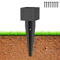 1 Pcs 6"x6" Fence Post Anchor,(Internal 5.6"x5.6"),Metal Fence Post Anchor Ground Spike 17" with Black Powder-Coated,Fence Stakes Post Base for Deck,Fence,Porch,Railing,Mailbox.