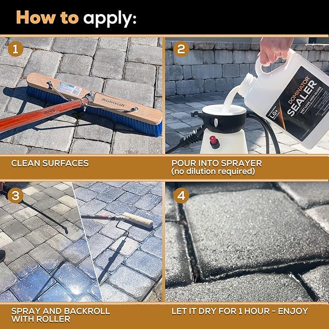 DOMINATOR LG+ Clear Acrylic Sealer 2.5 Gal | Low Gloss Paver Sealer | Wet Look, Color Enhancing | Professional Grade | Concrete Pavers and Decorative Concrete | Fast Dry | Driveway, Patio and More