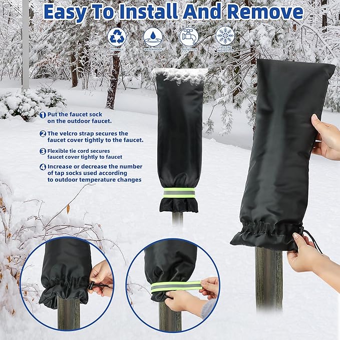 Outdoor Faucet Covers for Winter Freeze Protection 2 Pack Reusable Garden Faucet Cover Socks for Various Faucet Water Spigot Pipe Hose Bib,Waterproof Insulated Anti-Freeze Covers-XL