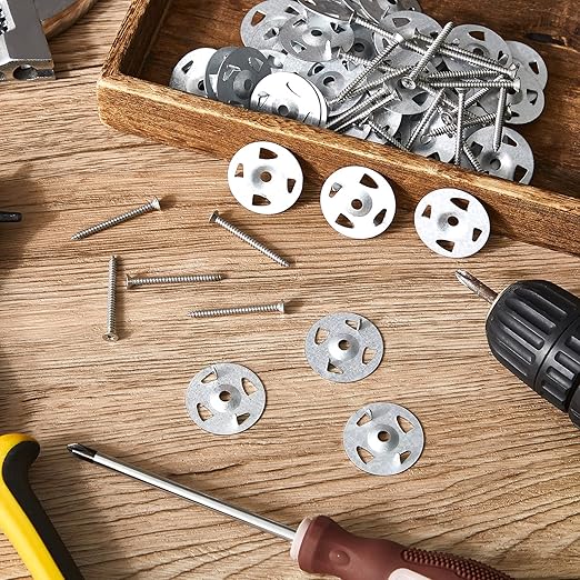 Fastener Kit Board Hardware Set, Includes 1-1/8 Inch Galvanized Steel Washers and Stainless Steel Screws for Fixing Fastening Installation(600 Pcs)