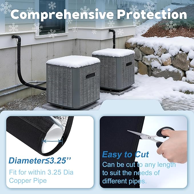 3 Layers HVAC Copper Pipe Insulation Cover 600D Oxford AC Copper Line Insulation Sleeve Wrap 4 Adjustable Straps for Central Air Conditioning Pipes Wires Cables Water Pipes，72x10.2Inch