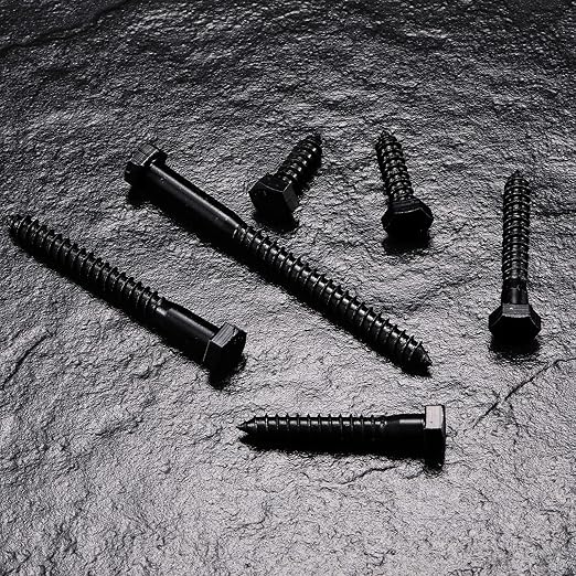 1/4" x 1" Hex Head Lag Screws Bolts 10Pcs 304 Stainless Steel 18-8, Partial Thread, Hexagon Head Wood Screws Black Oxide by SG TZH