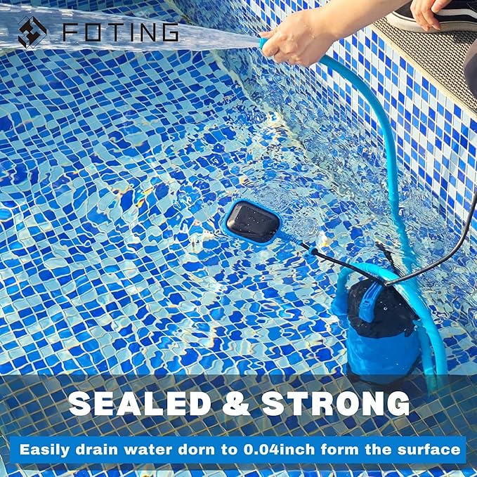 FOTING 4900GPH Sump Pump Automatic & Maunal,Drian Up to 0.04",with Float Switch,Big Flow Clean & Dirty 1/2HP Submersible Water Pump,10FT Electric Utility Pump for Pool Draining Hot Tub Garden Basement