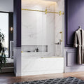 56-60 Inch x 66 Inch Sliding Frameless Bathtub Door, 3/8" Tempered Glass with Easy-Cleaning Coating, Stainless Steel Rollers & SGCC-Certified Stability, Satin Brass