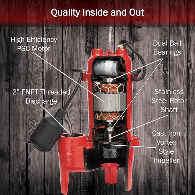 Red Lion RL-WCS50TA-24 1/2 HP 5600 GPH 115-Volt Cast Iron Sewage Pump and 24 x 24-inch Basin System, Red and Black, 14942756