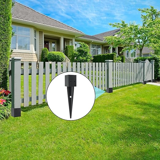 1 Pcs 4x4 Fence Post Anchor Ground Spike 16"(Inner Size 3.6"x3.6") Black Powder Coated–Mailbox Post Anchors, for Deck,Fence,Railing,Mailbox..