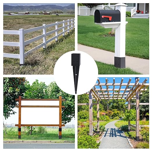 1 Pcs 4"x4" Fence Post Anchor Ground Spike 22"(Actual 3.6"x3.6") Heavy Duty Metal Fence Post Anchor with Black Powder-Coated for Deck,Fence,Porch,Railing,Mailbox