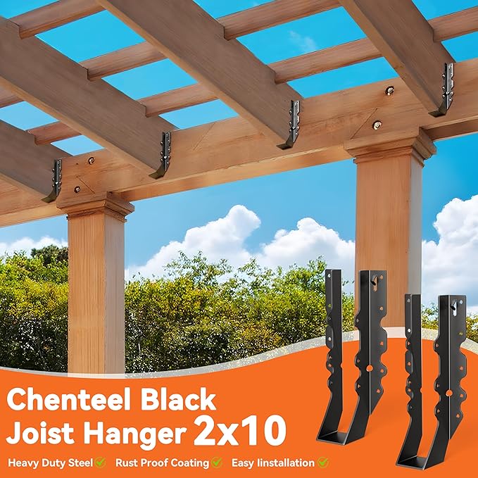 20 Pcs Black 2x10 Joist Hanger,LU210 18 Gauge Double Shear Face Mount Joist Hanger,Hurricane Ties for Rafters Tie Brackets Great for Floor Deck and Ceiling Joists