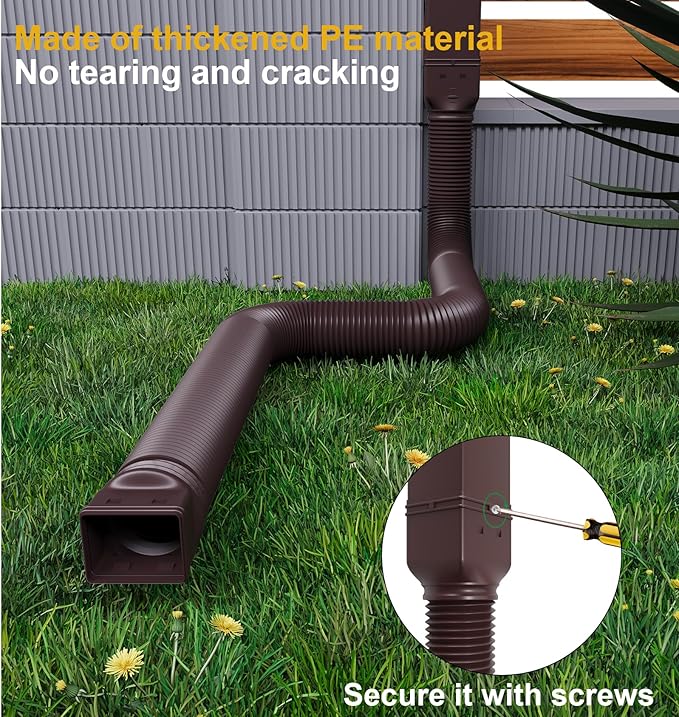 Rain Gutter Downspout Extensions, Downspout Extender for Rainwater Drainage Flexible, Down Spout Drain Extension Pipe and Extendable from 21 to 66 Inches (3 Pack, Brown)