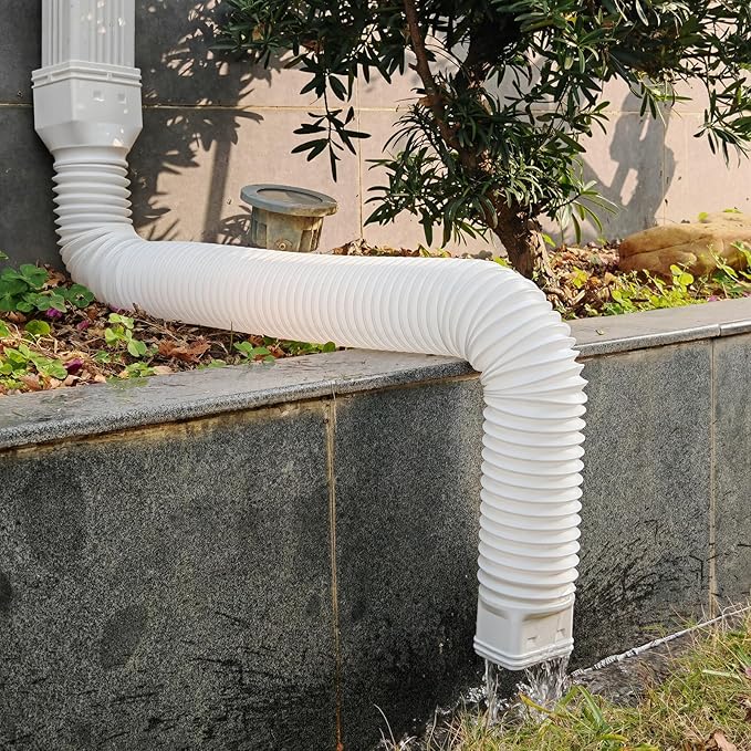 2 Pack Rain Gutter Downspout Extensions,Drain Downspout Extender Diverter, Flexible Downspout Extensions Can Extendable from 21 to 60 Inches (White)