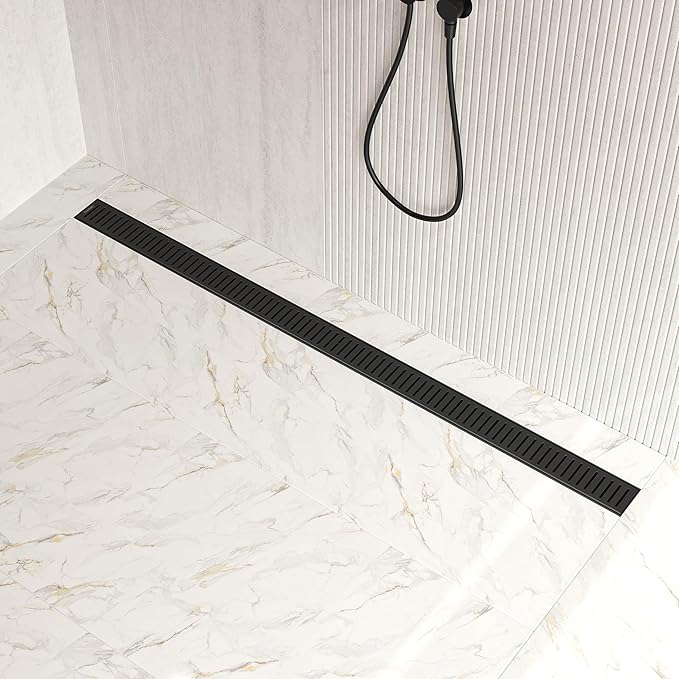 Neodrain 48" Matte Black Bathroom Linear Shower Drain with Removable Capsule Pattern Grate, 304 Stainless Steel Shower Floor Linear Drain- CUPC Certified with Hair Strainer