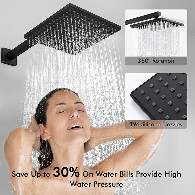 KES Shower System Shower Faucet Set Rain Shower Head with Handheld Shower Valve and Trim Kit Matte Black, XB6223F25-BK