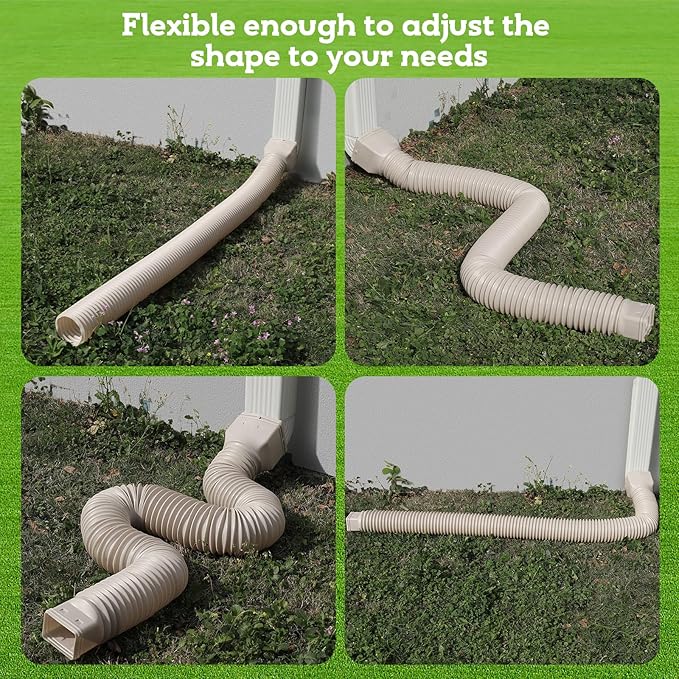 Rain Gutter Downspout Extensions Flexible, Drain Downspout Extender,Down Spout Drain Extender, Gutter Connector Rainwater Drainage,Extendable from 21 to 68 Inches(2Pack, Limestone)