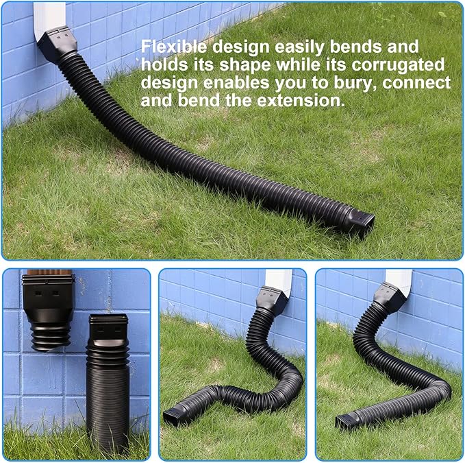 4 Pack Rain Gutter Downspout Extensions Flexible, Drain Downspout Extender,Down Spout Drain Extender, Gutter Connector Rainwater Drainage,Extendable from 21 to 68 Inches(Black)