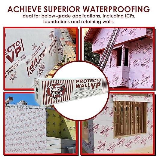 Protecto Wall VP – Self-Adhering, Self-Sealing, Drainable Vapor Permeable Water-Resistive Air Barrier | Primerless Peel & Stick House Wrap with Super Stick Adhesive Technology – 12" x 120' Case