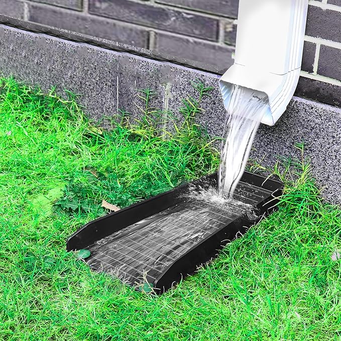4-Pack Rain Gutter Downspout Splash Block - 16" Fixable Gutter Downspout Extension for Rainwater Drainage, Ladder Downwards Design with 8 Fixed PP Nails (Black)