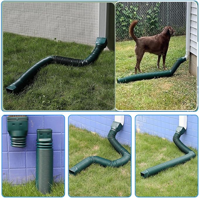 2 pack flexible rain gutter downspout extensions flexible, drain downspout extender,rainwater drainage ditch joint, can be extended from 21 inches to 68 inches (Green)