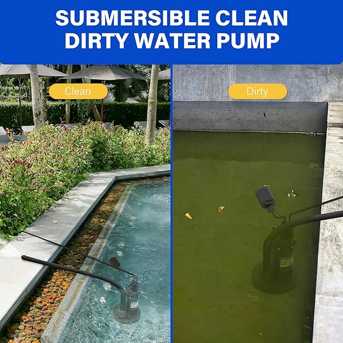 Acquaer 1/2 HP Sump Pump, 4060 GPH Submersible Clean/Dirty Water Pump with Adjustable Float Switch for Garden Pool, Basement, Flooded House, Hot Tub and Irrigation, Max head 32 ft.