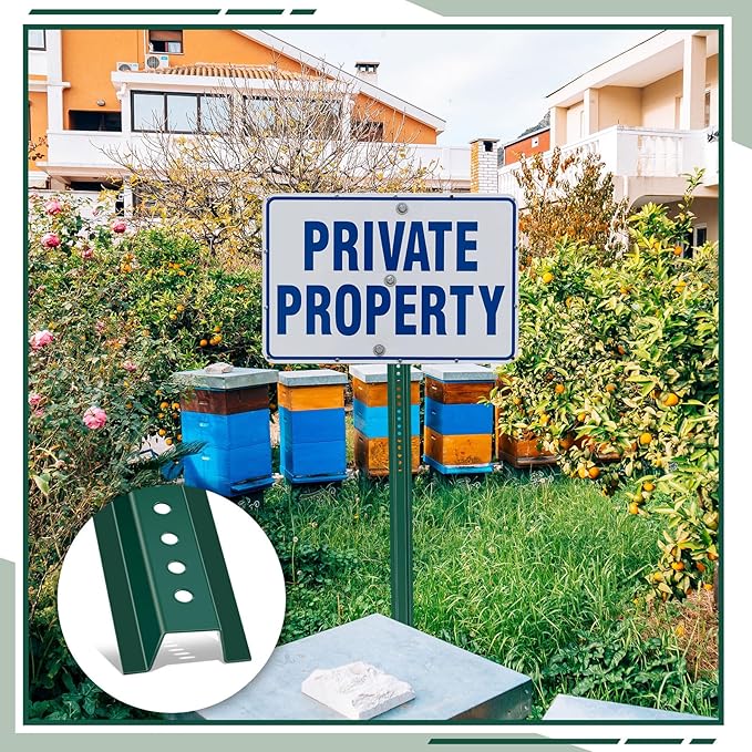 Gisafai 6 Pack 6 ft Tall U Channel Sign Steel Post with Green Enamel Coating Heavy Duty Metal Sign Post with Pre Drilled Holes for Easy Mounting